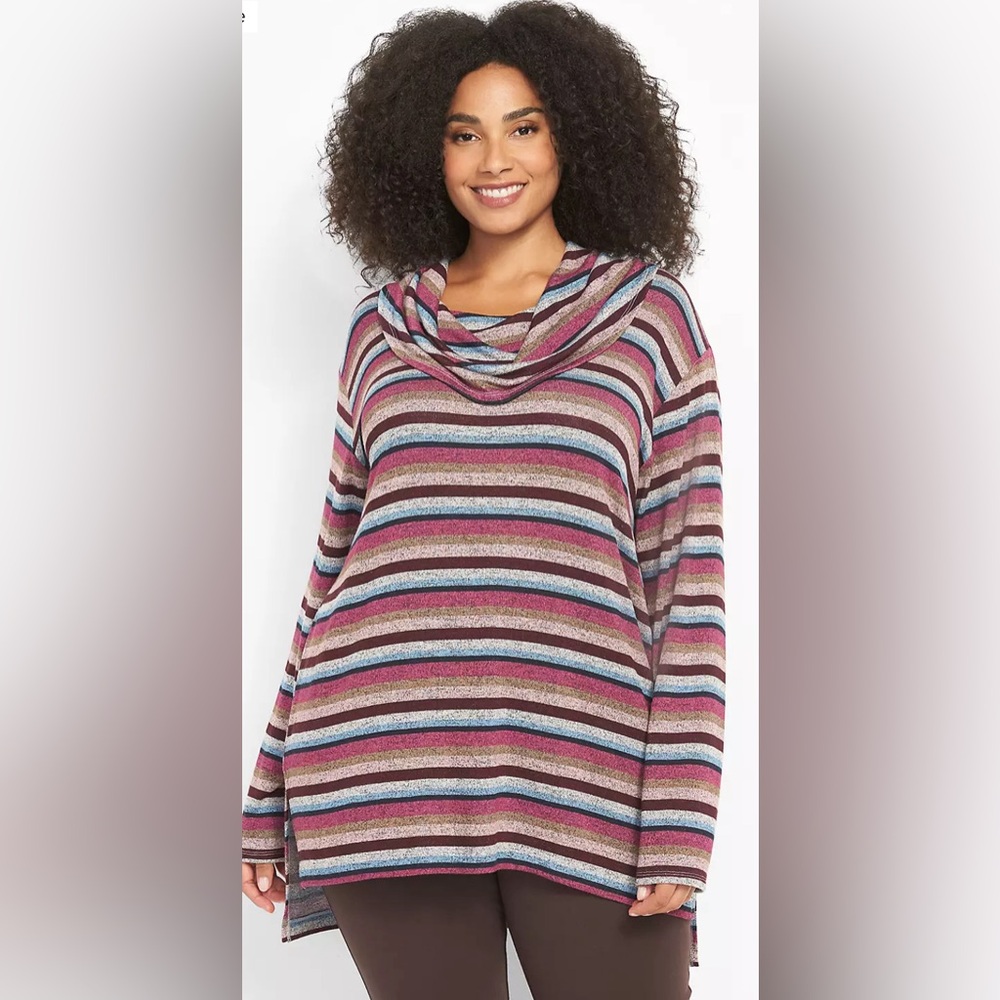 NWT LANE BRYANT Cowl Neck Striped Hacci Knit Long Tunic Top Blouse Size 14/16 XL - Picture 6 of 8